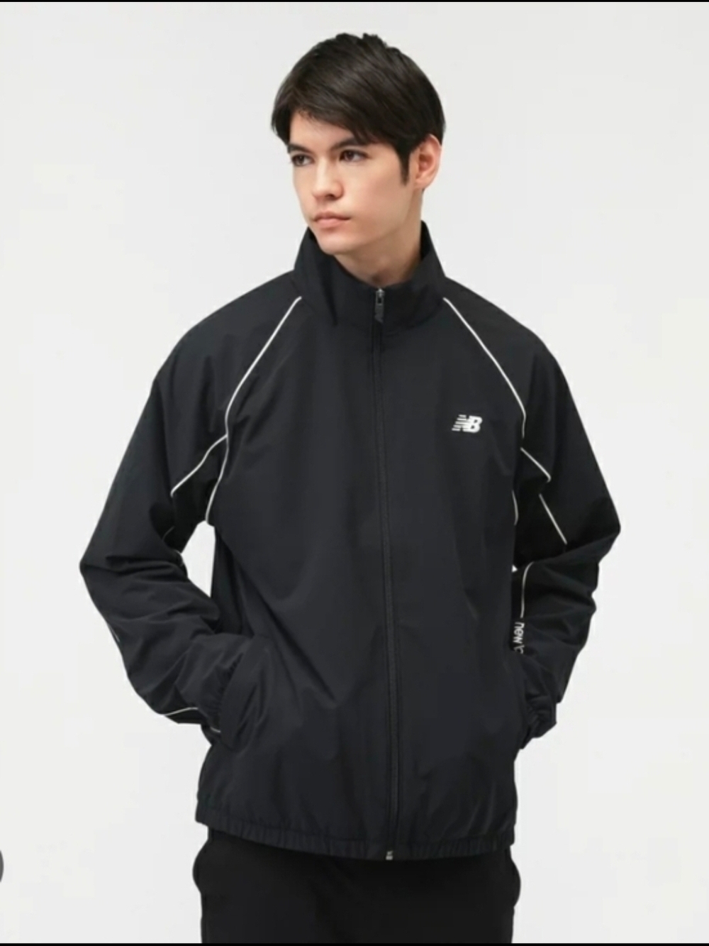 New Balance Black Windbreaker Jacket with Contrast Piping